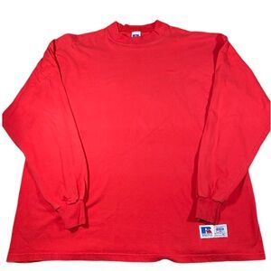 Vintage Russell T-Shirt Men’s XL Blank Red Long Sleeve High Cotton Made In USA
